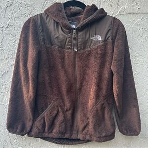 THE NORTH FACE Jacket Girls Size Large Hoodie Full Zip Fleece Furry Cozy Brown